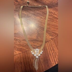 Gold Multi-Chain Pearl & Crystal Statement Necklace